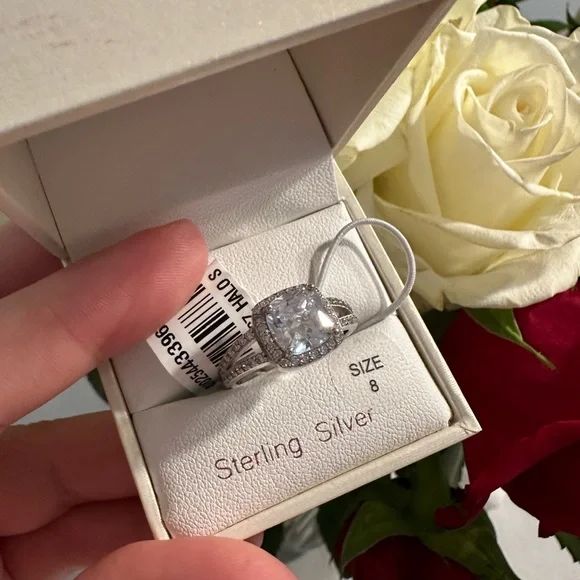 925 Sterling Silver CZ Halo Engagement/ Promise Ring - Picture 9 of 11